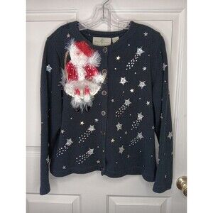 Design Options Phillip Jane Gordon Cardigan Large Santa Claus Christmas Art EUC